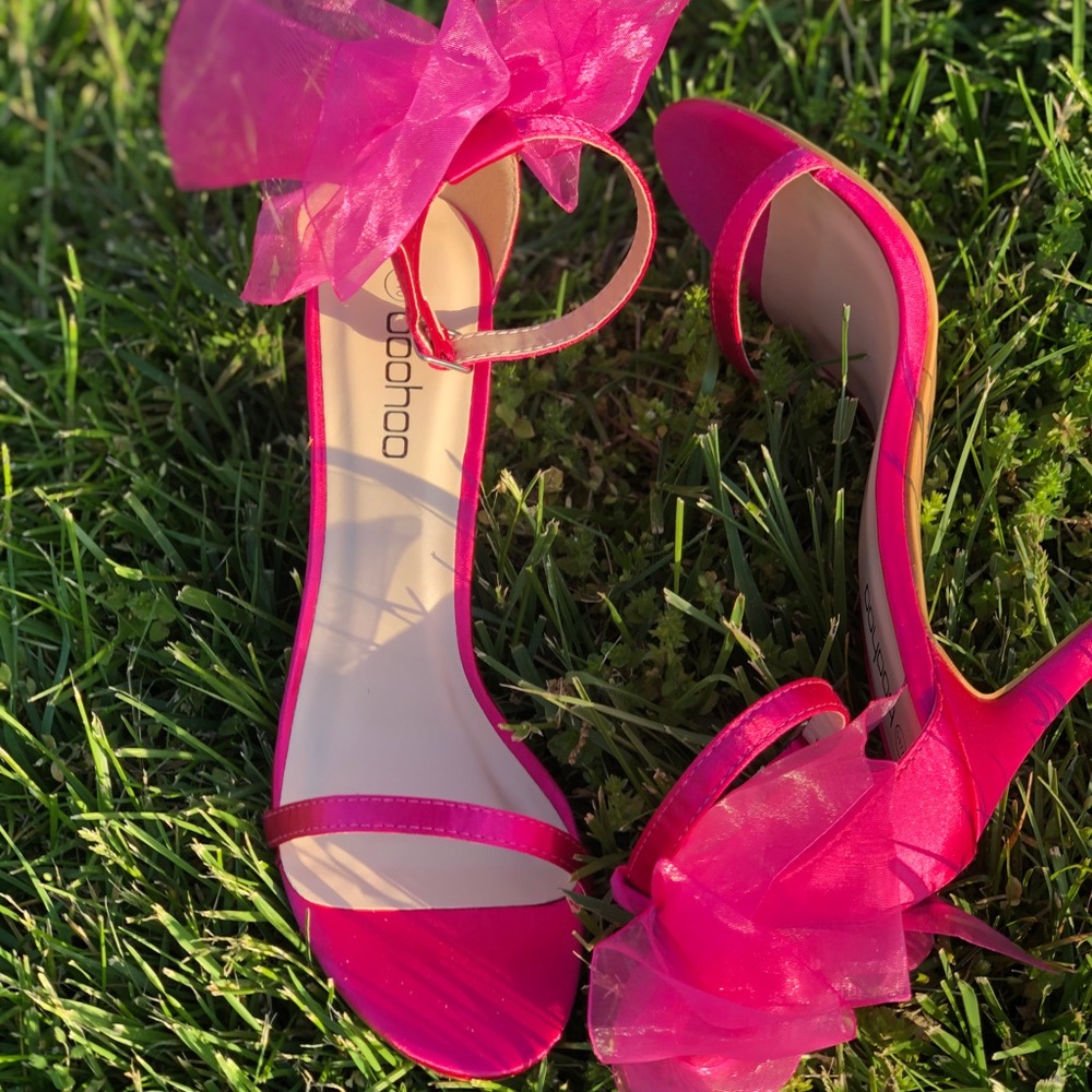 Pink bow strapped heels